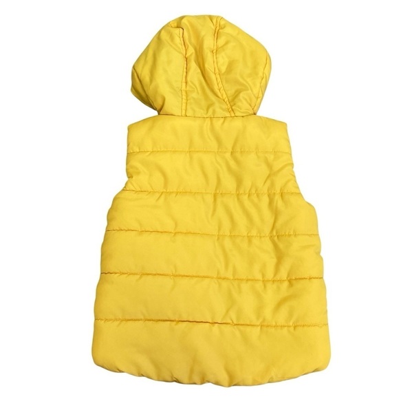 Little Me Yellow Navy Tiger Printed Hooded Puffer Vest Fleece Lined Unisex Sz 2T - Picture 8 of 10